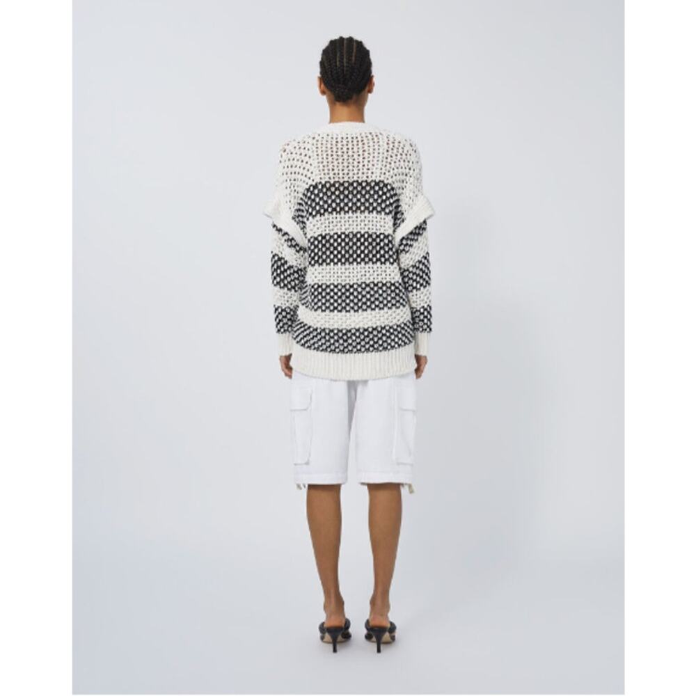 IRO Black & White Open Weave V-Neck Sweater - Picture 2 of 10